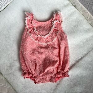 Rachel Zoe Pink Lace Trim Baby Romper 3-6 months strawberry pattern